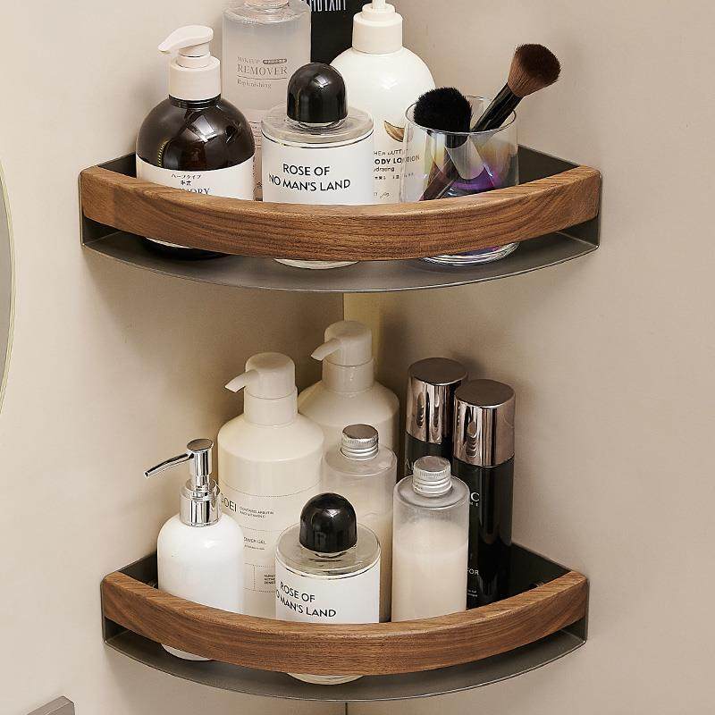 枪灰卫生间置物架免打孔厕所洗手间洗漱台淋浴房胡桃木三角架