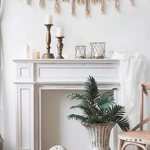 法式复古实木壁炉装饰柜欧美式黑白色假壁炉置物架民宿摄影道具