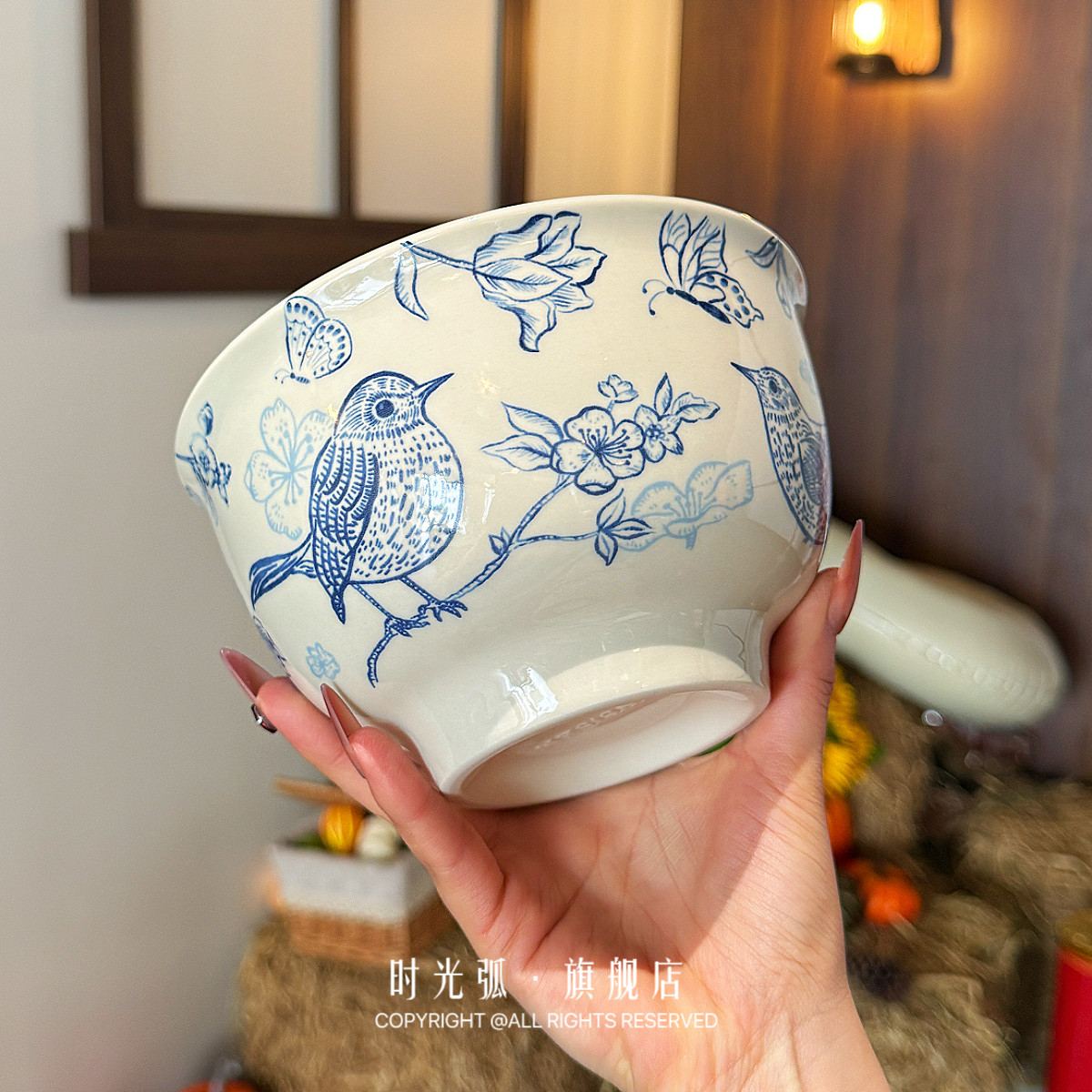 喜鹊登梅青花瓷釉下彩中式面碗图片