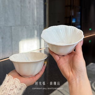 时光弧|法式ins陶瓷碗家用白色浮雕米饭碗汤碗沙拉碗酸奶碗高级感