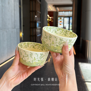 中古风幸福铃兰花开碗家用米饭碗甜品碗陶瓷餐具高颜值吃饭碗复古