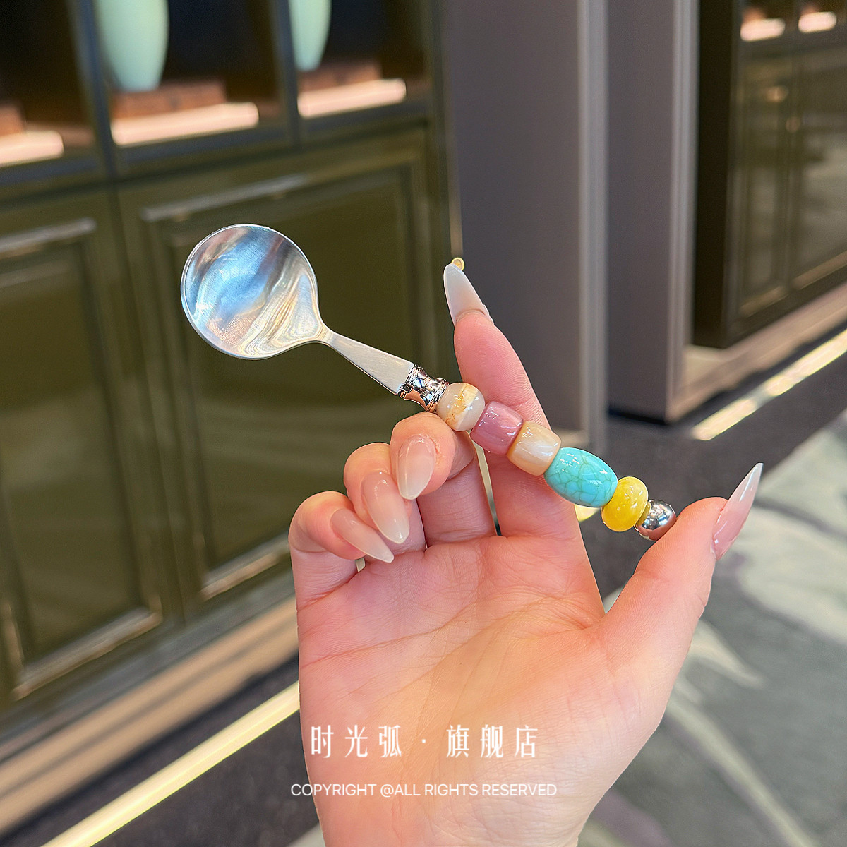 原创复古彩色糖果柄！304不锈钢勺子串珠手柄西餐勺高颜值少女心,餐饮具,西餐勺,淘宝优惠券,粉丝福利购,淘宝优惠卷