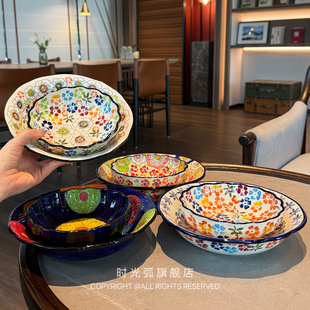 釉下彩纯手工花瓣小碗米饭碗小碟餐盘菜盘深盘饺子盘 欧洲大牌单