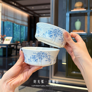 【老板娘自留款】法式蓝色梦幻海棠花陶瓷米饭碗早餐沙拉碗吃饭碗