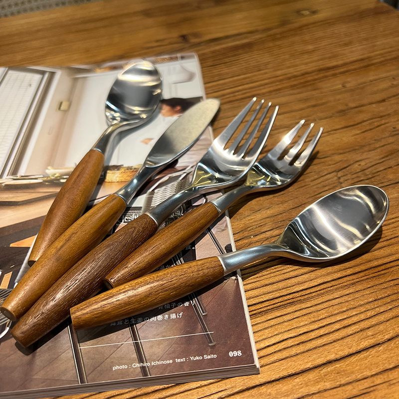 *老板娘自留款漂亮*北欧ins柚木柄304不锈钢刀叉木质手柄餐具甜品