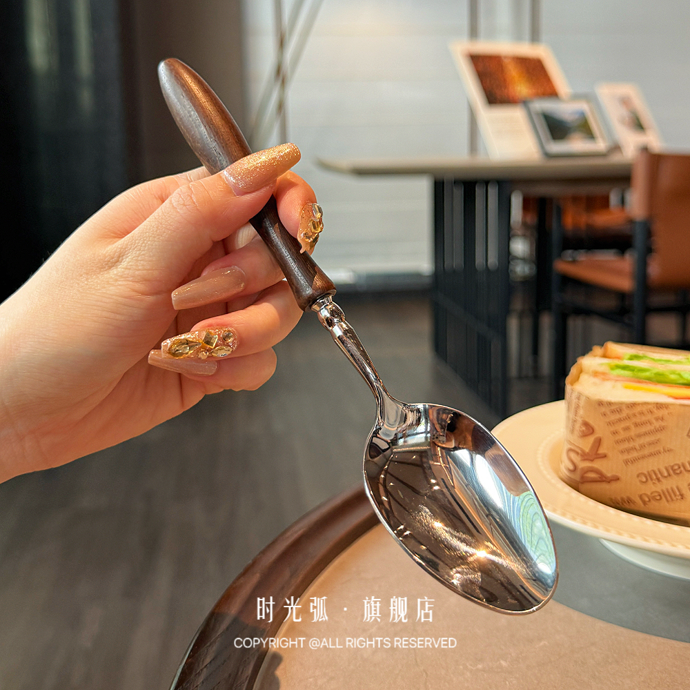 日式实木304不锈钢西餐勺子家用饭勺主餐勺调羹木柄喝粥干饭勺子