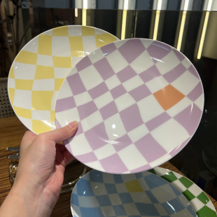 餐盘牛排盘 老板娘自留款 棋盘格盘子网红ins风陶瓷北欧好看