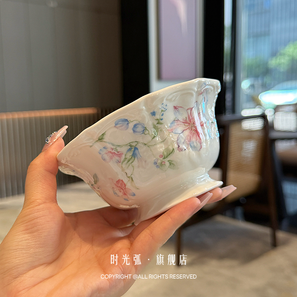 法式复古月光蕾丝浮雕高脚碗