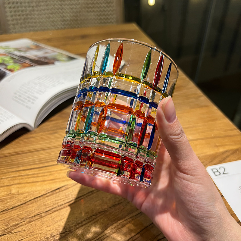 折射彩虹光中古杯ins彩条手工彩
