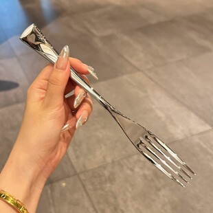 意呆利定制款!时光弧 三倍厚品级不锈钢主餐叉西餐叉子弯柄叉