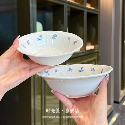 法式少女的祈祷复古蓝碎花米饭碗