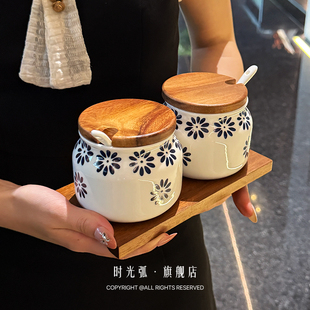 日式小雏菊调味罐｜时光弧｜陶瓷调味罐家用厨房调料罐盐罐糖罐