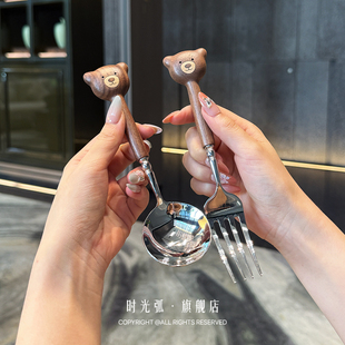 哇 小熊勺叉超漂亮！304不锈钢儿童勺叉套装吃饭勺子叉子儿童餐具