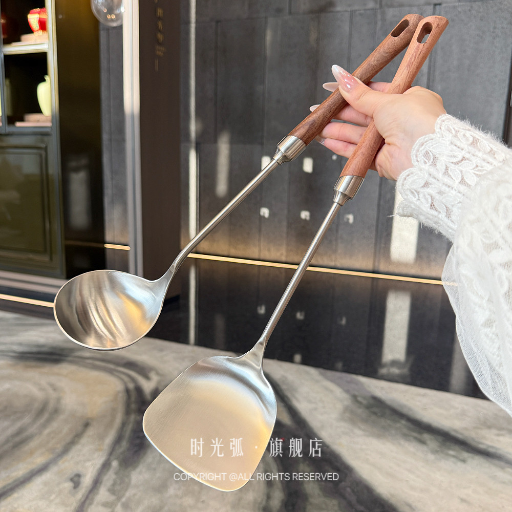 SUS304不锈钢长柄锅铲家用厨房炒菜铲子实木防烫手柄汤勺特厚炒勺,厨房/烹饪用具,锅铲,淘宝优惠券,粉丝福利购,淘宝优惠卷