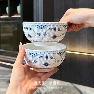 新家漂亮米饭碗！法式蓝色唐草陶瓷小碗饭碗田园风好看漂亮女生用