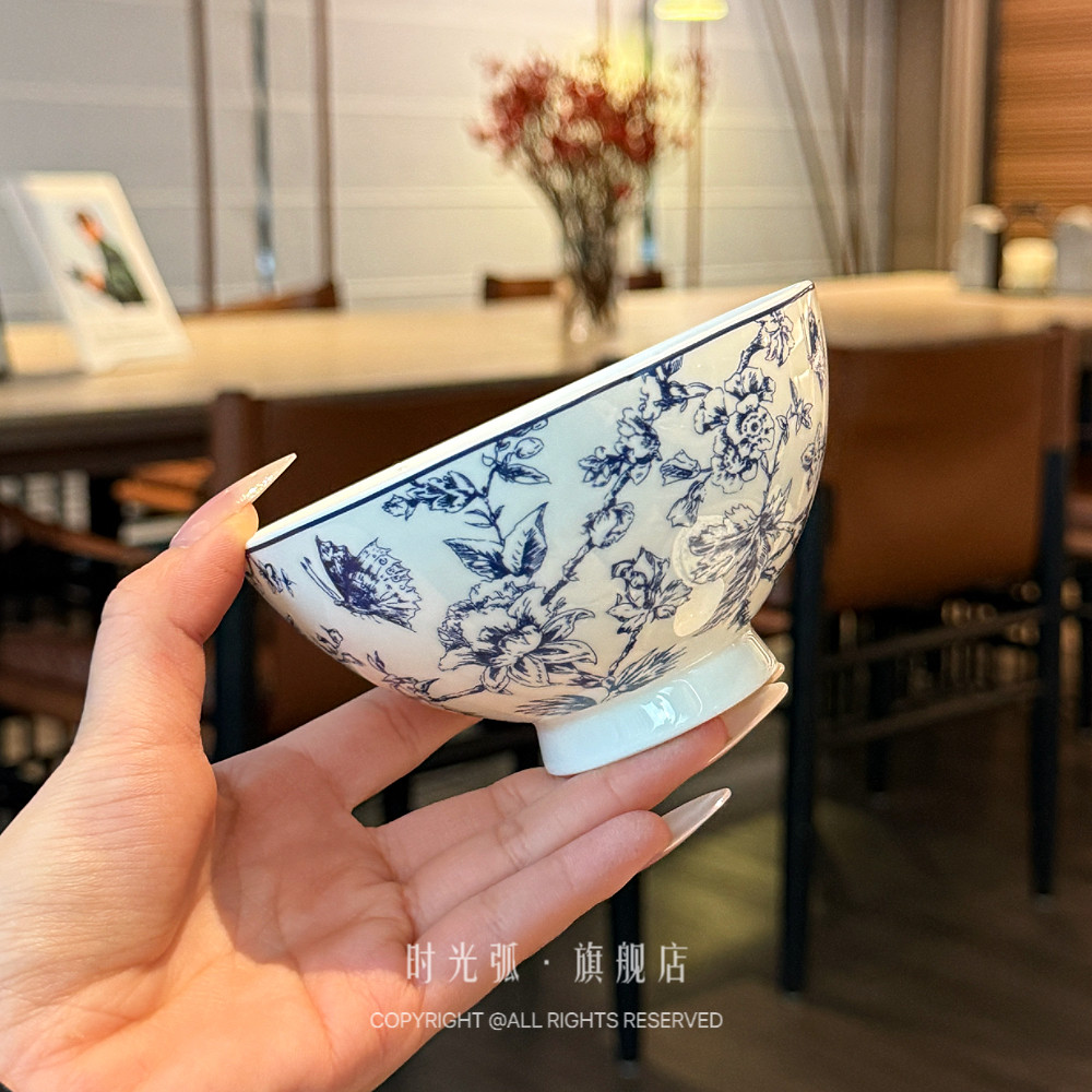 【老板娘自留款】法式复古蓝色中古陶瓷碗家用米饭碗精致吃饭碗图片