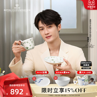 RoyalCopenhagen皇家哥本哈根青綠平邊手繪咖啡杯碟 檀健次同款