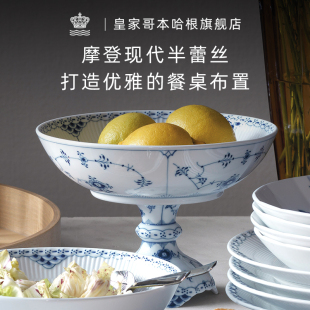 RoyalCopenhagen皇家哥本哈根半蕾丝唐草手绘大碗餐具家用高脚碗