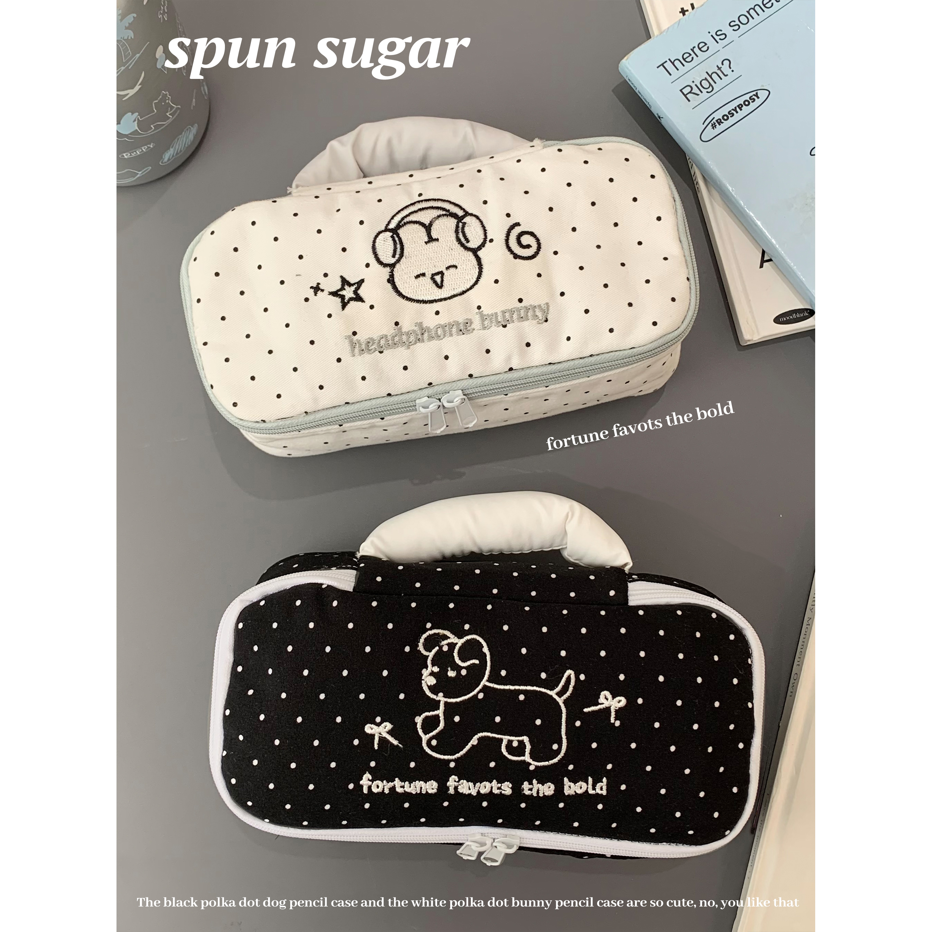 可爱波点耳机小兔卡通手提笔袋