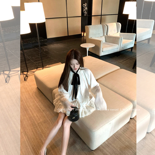 COOLLINE林子熙 重工丝绒蝴蝶结娃娃裙女高腰蛋糕半裙 白檀glory