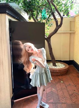 COOLLINE林子熙 绿色收腰显白连衣裙重工度假风公主裙夏（长短款