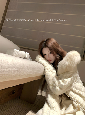 COOLLINE林子熙 雪天使 千金感大毛领羊毛连帽外套女小众贵气上衣