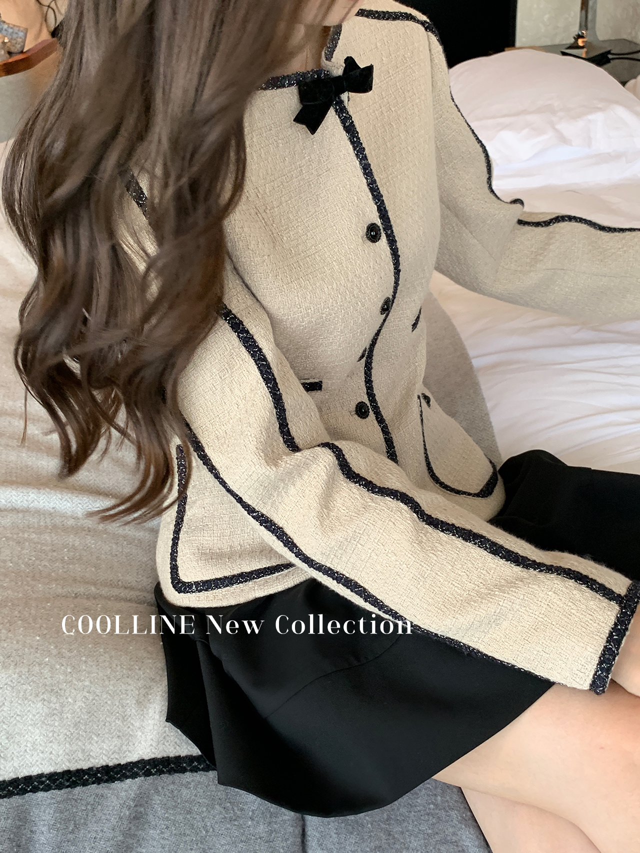 林子熙法式复古中长聚酯纤维