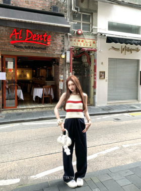 COOLLINE林子熙 “Cool Jazz慵懒夏日”港风红色条纹针织背心上衣