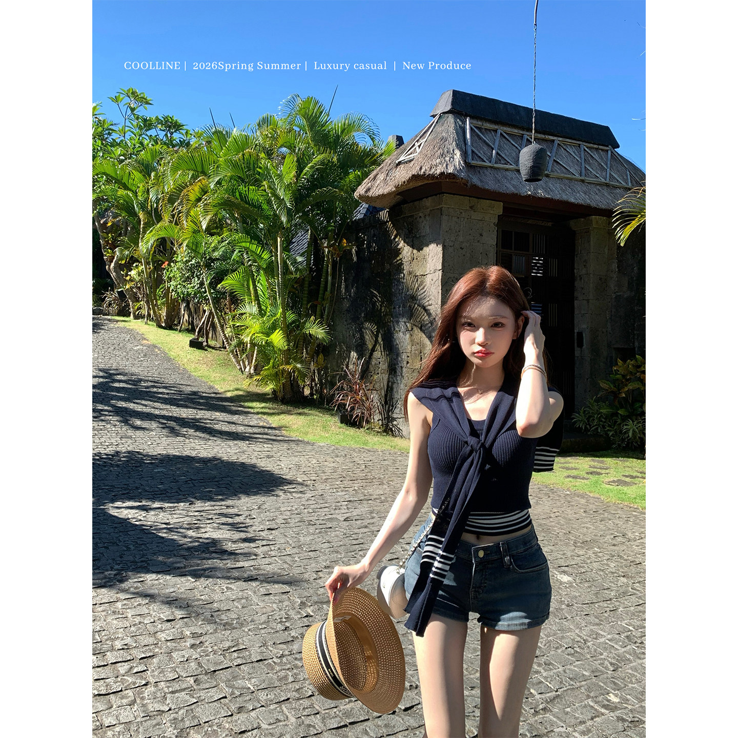 COOLLINE林子熙 敲爱嘟私服~ 纯欲显身材海军领上衣/修身针织裙