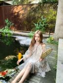 COOLLINE林子熙 琉璃 轻盈飘逸网纱国风连衣裙夏朦胧水墨画仙女裙