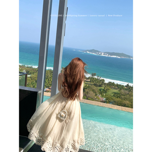 COOLLINE林子熙 恋恋夏天 秀款私服重工度假连衣裙长裙/米色开衫