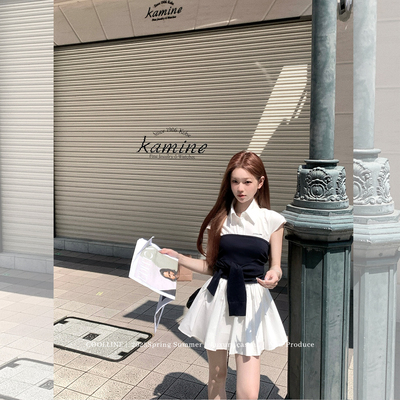 智性拼接真两件学院风衬衫/抹胸