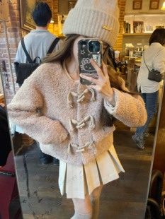 大衣 圈圈毛牛角扣连帽外套女短款 COOLLINE林子熙 松软舒芙蕾