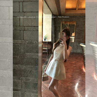 COOLLINE林子熙提花收腰连衣裙