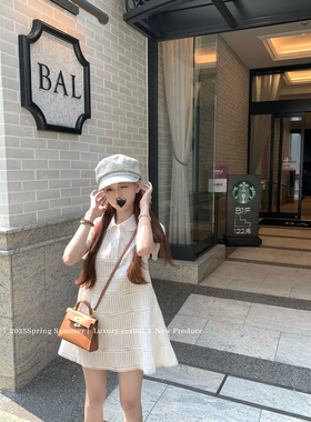 COOLLINE林子熙 维维安假日 贵气重工艺娃娃领白色连衣裙显瘦短裙