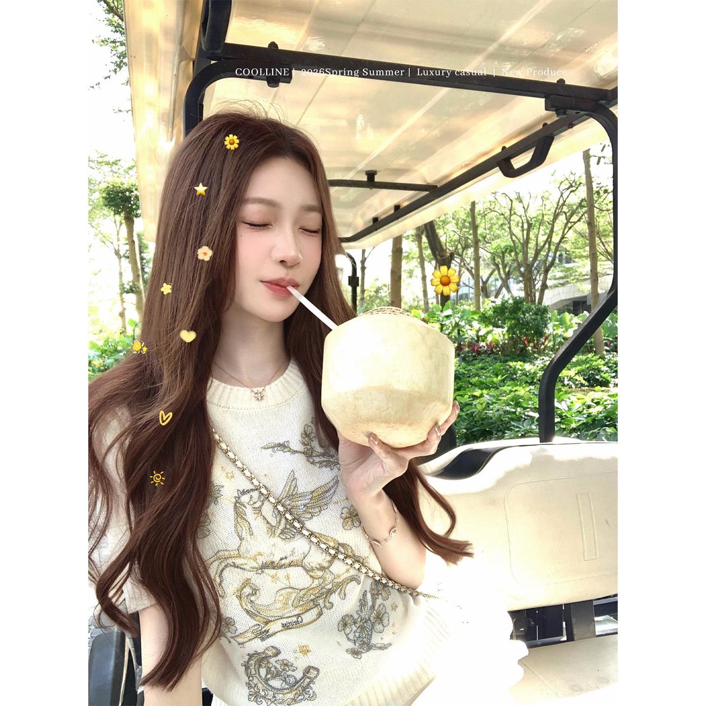 COOLLINE林子熙 D家幸运小马 重工刺绣澳毛针织短袖修身上衣