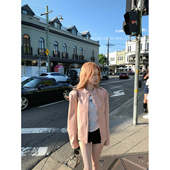 店主挚爱 COOLLINE林子熙 伦敦往事 粉色极简皮衣外套女咖色夹克