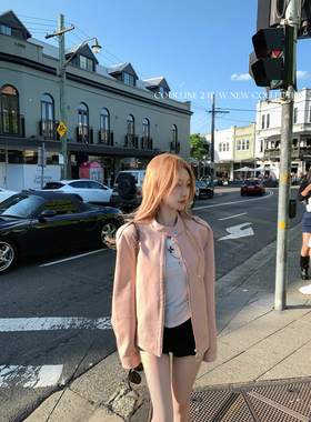 COOLLINE林子熙 伦敦往事 店主挚爱 粉色极简皮衣外套女咖色夹克