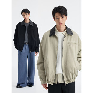 BUTTBILL 26SS酵洗复古翻皮领通勤宽松夹克拉链帆布工装外套男女