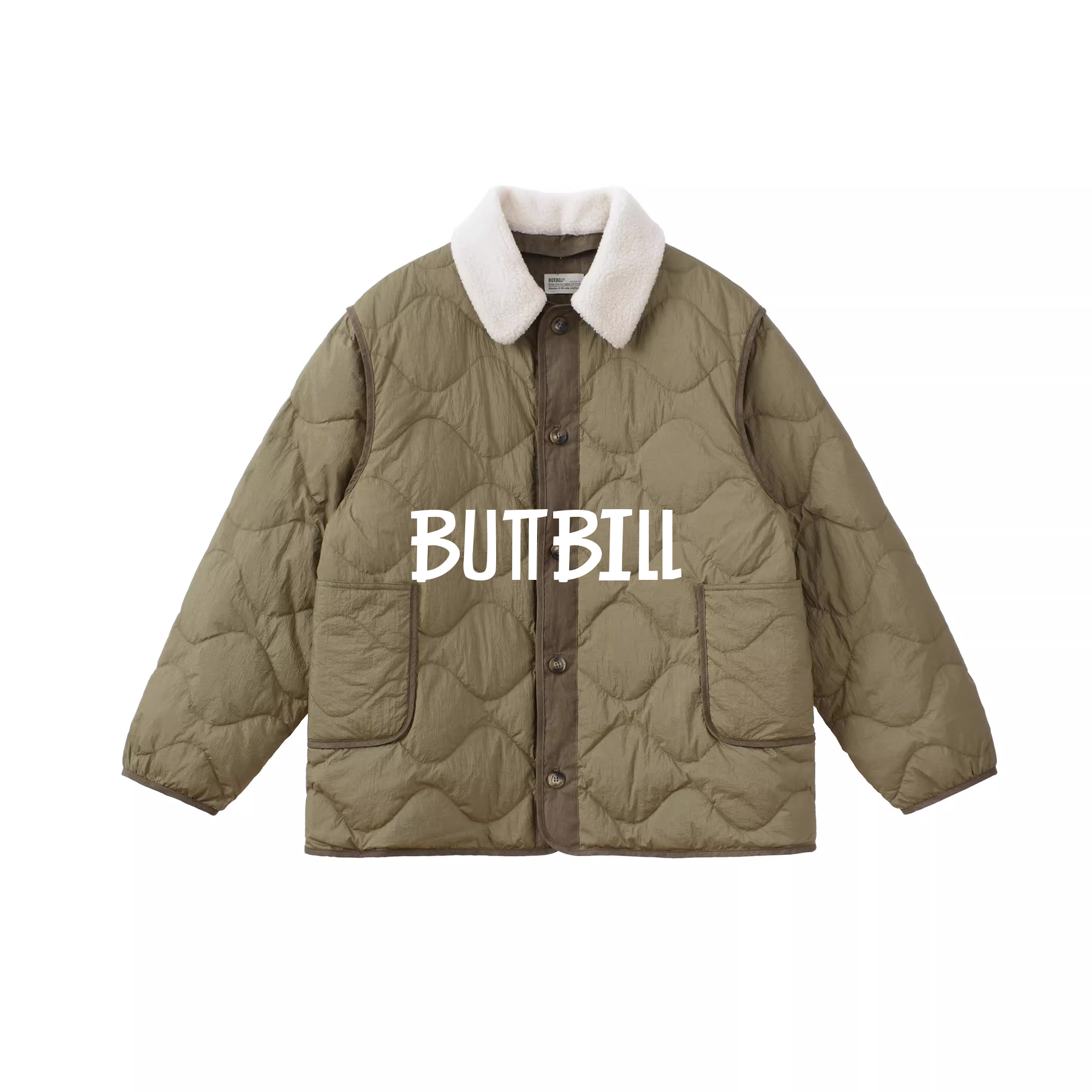 BUTTBILL24AW防泼水90白鸭羽绒服可拆卸毛领轻量开衫外套男情侣