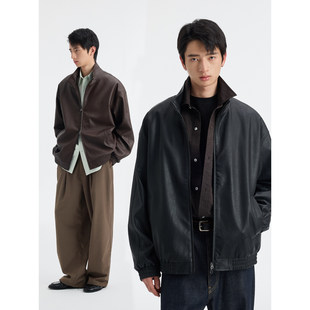 BUTTBILL 26SS复古廓形定番通勤pu皮衣简约立领夹克外套男女情侣