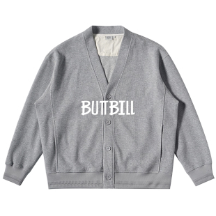 BUTTBILL22AW日系复古重磅400G华夫格开衫卫衣外套V领夹克长袖