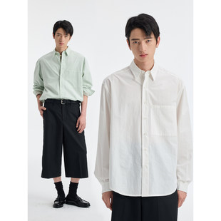 BUTTBILL 26SS长绒棉肌理感方形贴袋通勤宽松衬衫长袖衬衣服外套