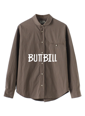 BUTTBILL 25AW青果领长袖衬衫日系通勤简约棉锦混纺休闲衬衣外套