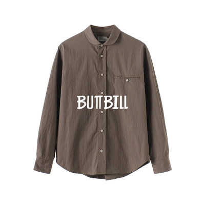 BUTTBILL 25AW青果领长袖衬衫日系通勤简约棉锦混纺休闲衬衣外套