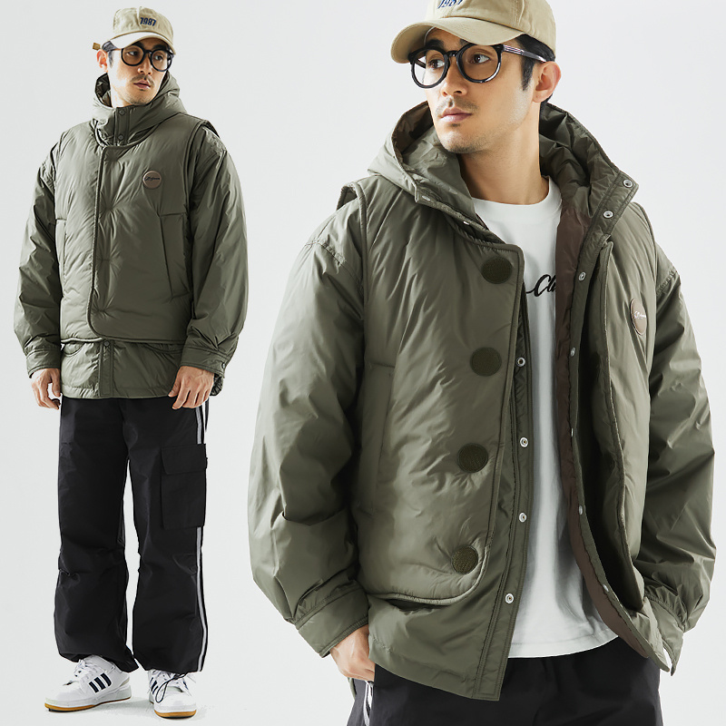 连帽保暖工装羽绒服马甲两件外套