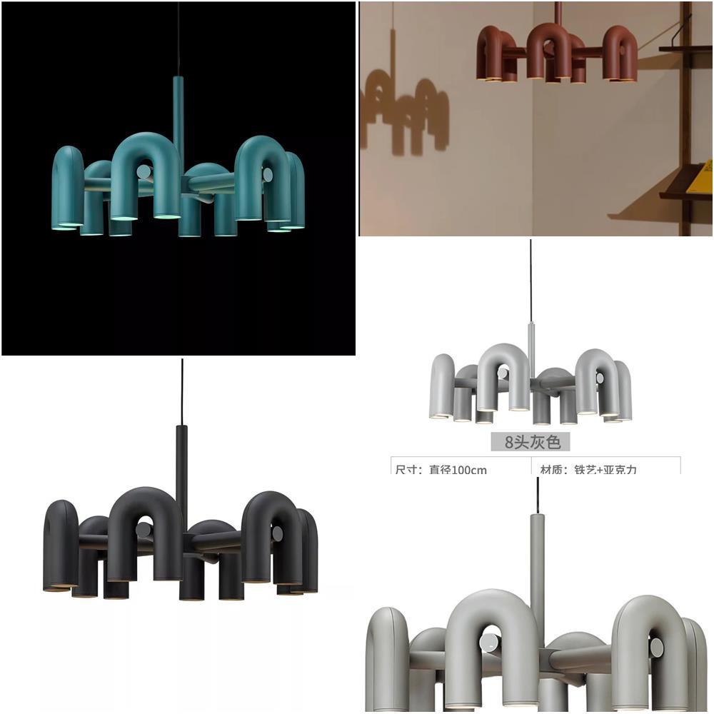 中山灯具样板房北欧现代简约民宿客厅餐厅灯卧室个性U型水管吊灯
