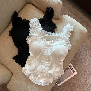 新款 甜美蕾丝花边吊带背心女春夏季 外穿纯欲风性感带胸垫内搭上衣