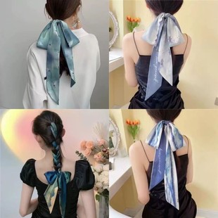 超长款丝巾发带高级感油画长丝带编辫子绑发长飘带蝴蝶结腰带领巾