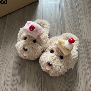 棉拖小狗蛋糕冬鞋女室内居家毛绒可爱包头加厚防滑保暖低帮不包跟